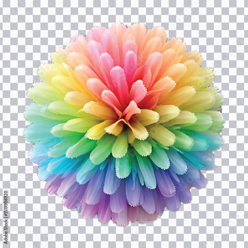 realistic 3d pastel paper pom-pom in multi color or rainbow color isolated on transparent background
