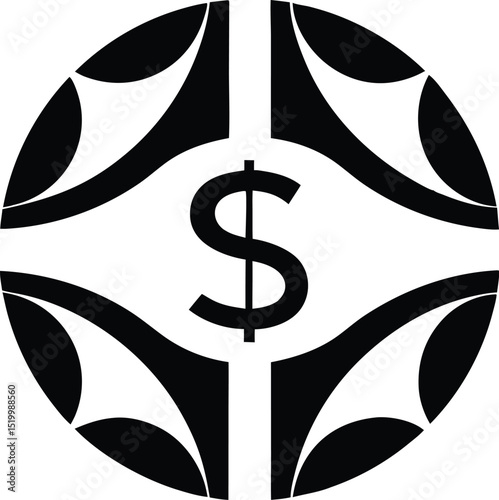 Clean black dollar icon with negative space design representing finances and investments