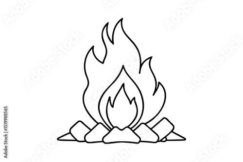 Campfire lineart simple black and white illustration