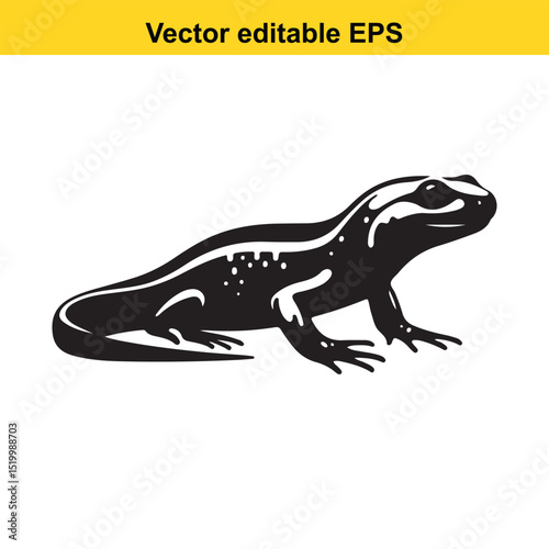 Silhouette of a lizard, black and white vector illustration