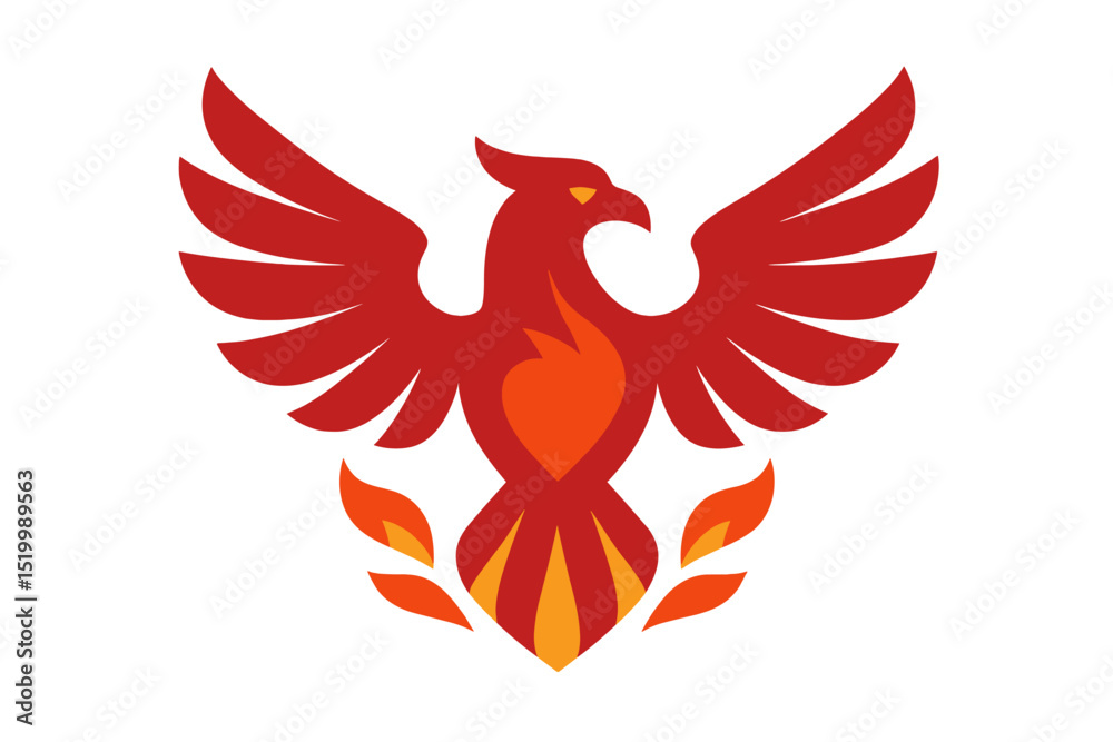 Fototapeta premium Logo Design Featuring a Red Phoenix Bird with Spread Wings