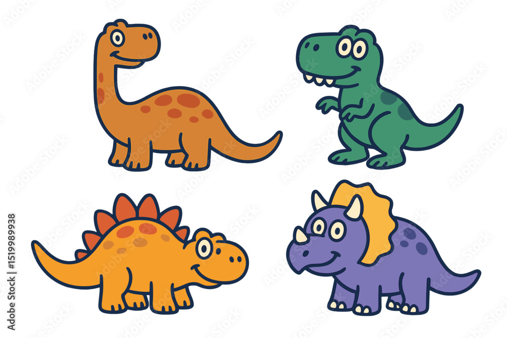 Fototapeta premium Vector illustration featuring a comedic gathering of cartoon dinosaurs
