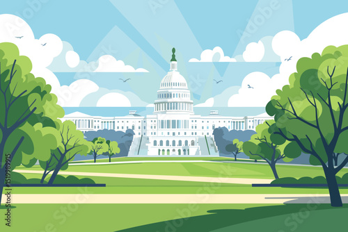 Capitol Building United States Of America Senate House Washington Vector Illustration