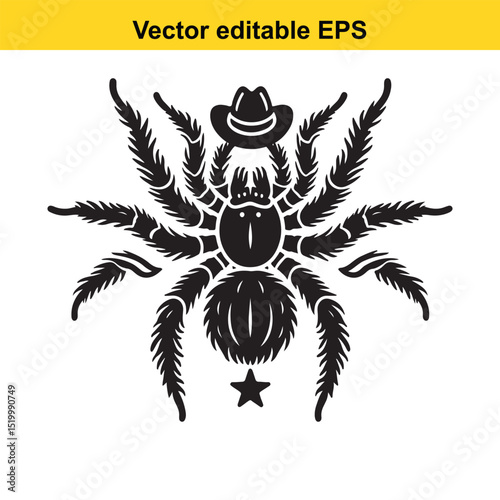 A stylized tarantula wearing a cowboy hat, vector illustration