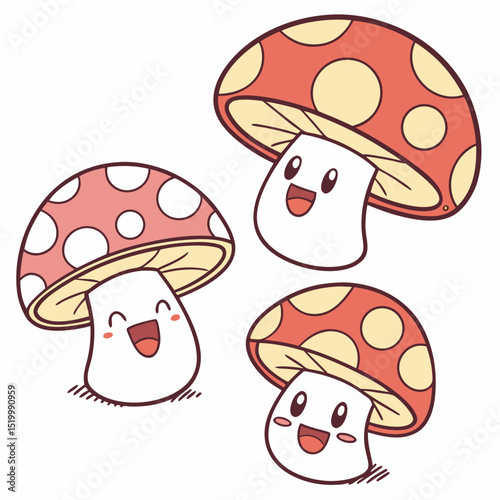 Colorful Kawaii Mushroom Icons – AI Vector Download