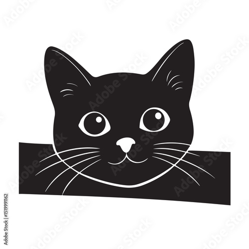 Cute Black Cat Peeking Over Edge in Minimalist Style