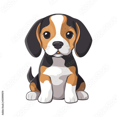 Puppy: A charming beagle puppy with a tri-color coat, sits adorably, its big, expressive eyes conveying sweetness and innocence, ready to steal hearts.