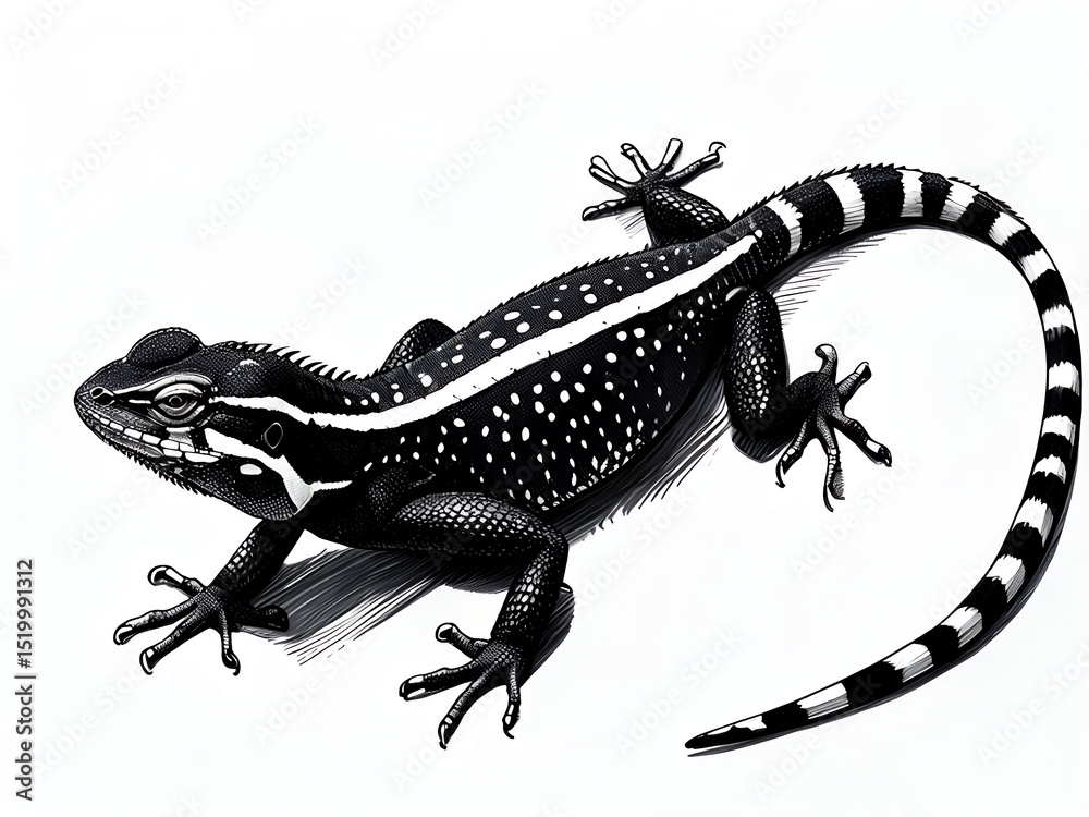 Fototapeta premium immagine di una lucertola disegnata a china nera, image of a lizard drawn in black ink