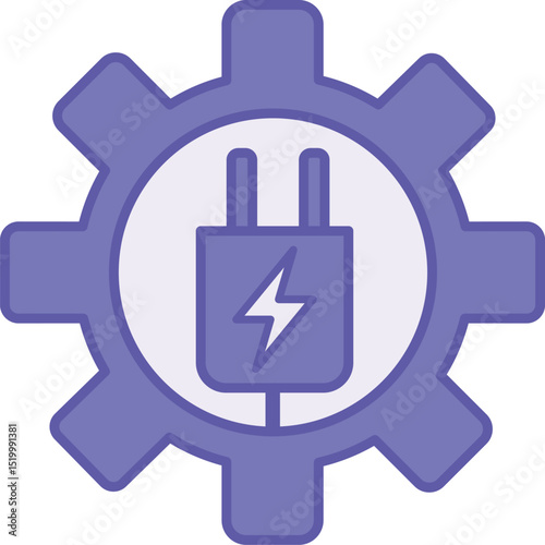 Colored Electrical Icon. Vector Illustration. Gear and Electric Plug. Device Working with Electricity. Concept Engineering