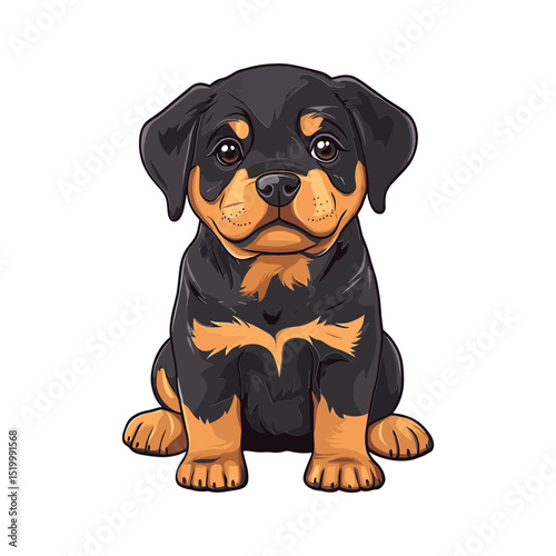 Adorable Rottweiler Puppy Portrait: A charming digital illustration captures the essence of a Rottweiler puppy. The artwork showcases its endearing features with expressive eyes and a playful pose.