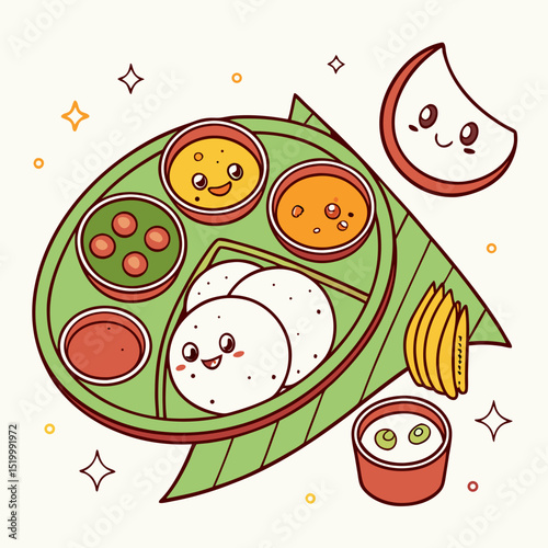 South Indian Thali Vector in Bright and Cute Cartoon Look
