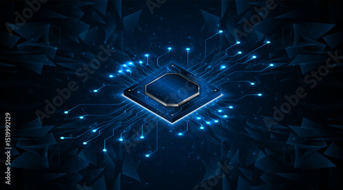 Microchip processor circuit board technology on dark blue background. Information Processing Concept. Circuit board hi-tech technology background. vector illustration	