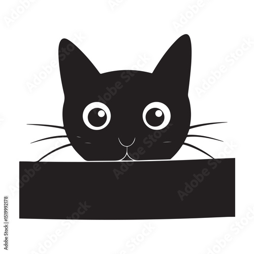 Adorable Black Cat Peeking from Behind a Blank Sign