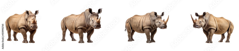 Fototapeta premium A collection of black rhinoceroses, isolated on a transparent background