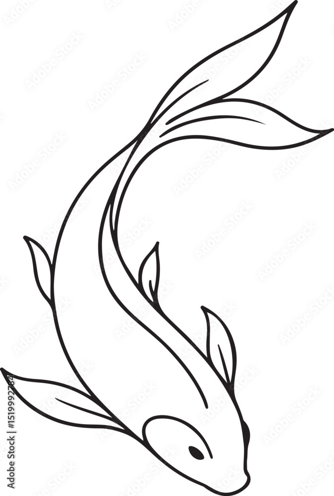 Naklejka premium Elegant Japanese Koi Line Drawing