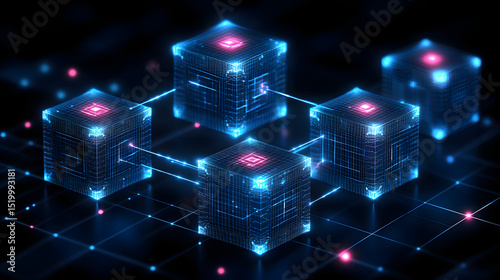 Blockchain technology network digital cube connection futuristic design concept graphic render