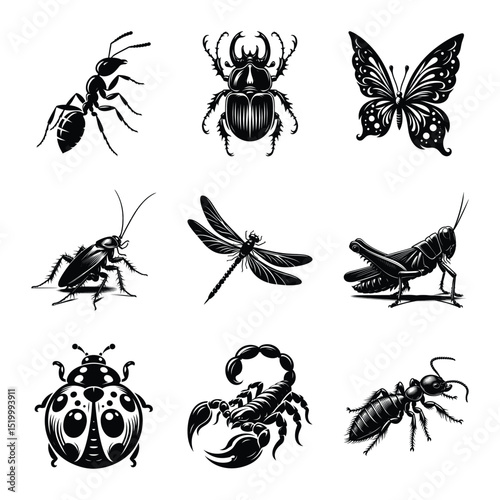 Different type of insect bundle silhouette