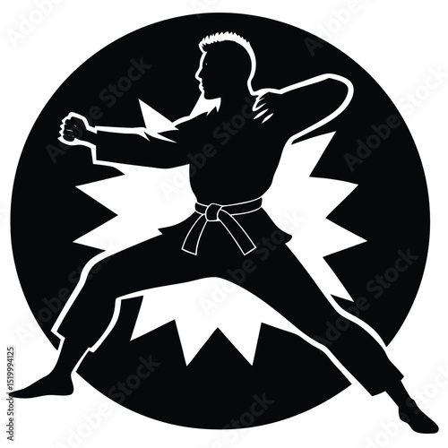 Martial Arts Silhouette Powerful Vector Illustration of a Karate or Taekwondo Practitioner in Action