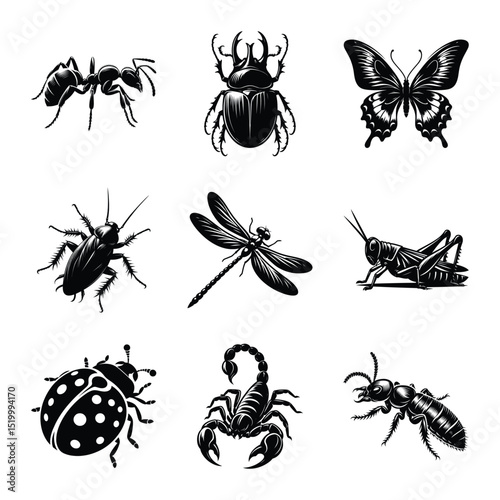 Different type of insect bundle silhouette