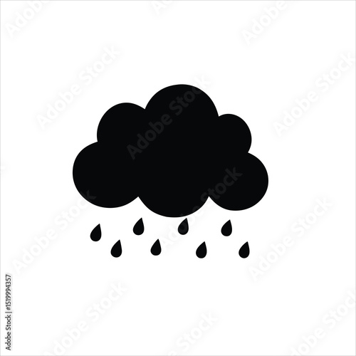 A black cloud with raindrops falling on a white background simple icon