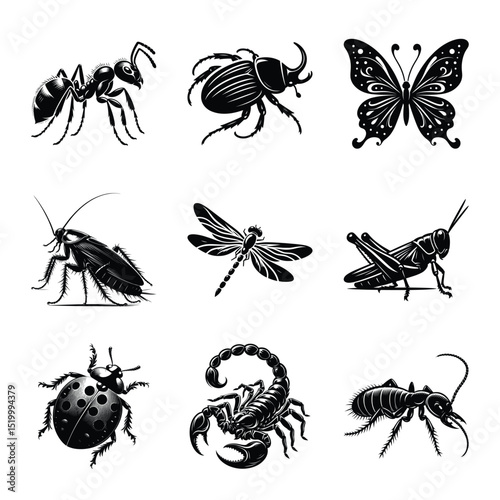 Different type of insect bundle silhouette