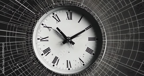 Wallpaper Mural A clock face with roman numerals is submerged in water, creating ripples and a grid-like pattern. Torontodigital.ca