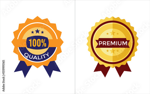 Premium Quality Golden Medal Icon set satisfaction guaranteed seal on white background