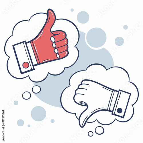 Thumbs up and thumbs down symbols in a doodle style

