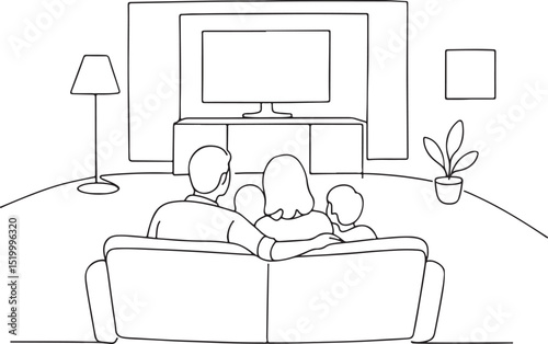 Couple Sitting on Couch Watching Television Drawing