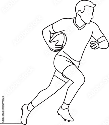 Rugby Player Running with Ball Line Art Drawing