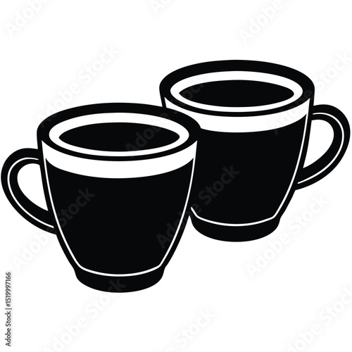 Two Coffee Cups Silhouette A Simple Vector Illustration of Two Filled Coffee Mugs, Perfect for Cafe Menus, Websites, and More