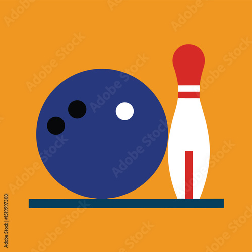 Bowling Ball and Pin Vector Illustration, Sport Icon, Game Design Element,  Graphic Design, Silhouette EPS