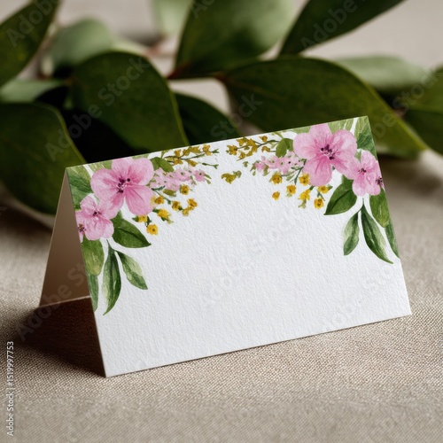  Wedding Place Cards Pink Flowers Watercolor Design
