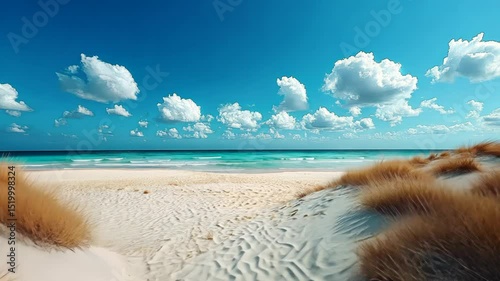 Pristine beach pathway, summer day