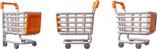 Vector 3D illustration of shopping cart set from different sides.