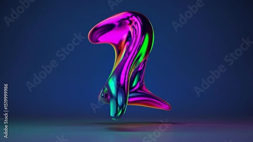 Colorful holographic abstract shapes morphing and changing on a blue background, creating a visually stimulating and captivating display of fluid motion and vibrant colors