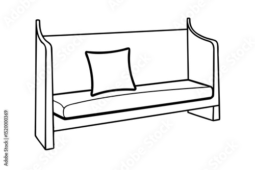 Simple lineart drawing of a modern sofa with pillow