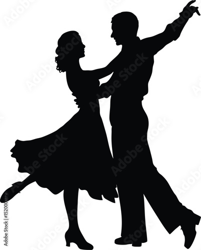 Dancing couple and girl silhouettes with various people and family figures in a simple black vector style