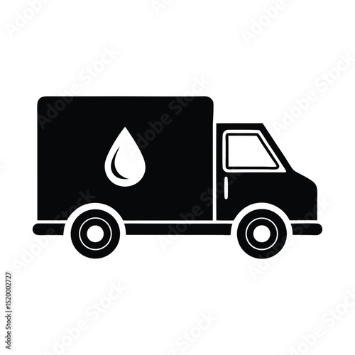Black Delivery Truck Icon with Liquid Drop Logistics and Transportation Services Vehicle