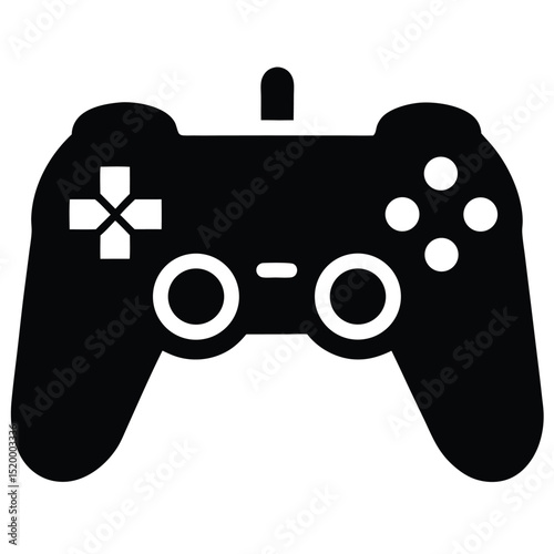 Black Silhouette Game Controller with DPad, Buttons, and Joysticks for Digital Gaming
