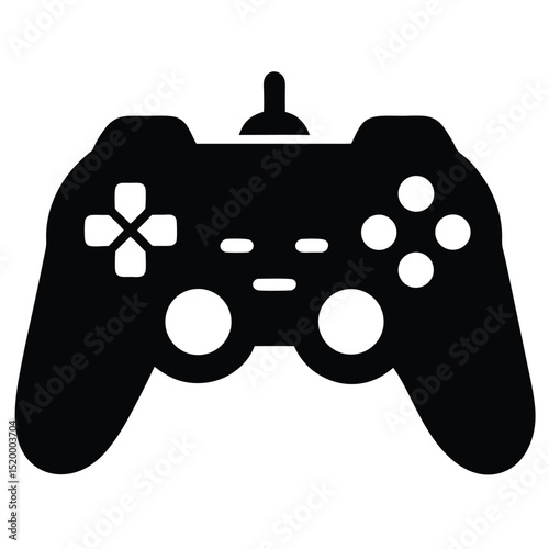 Black Video Game Controller Icon with Directional Pad and Round Buttons Illustration