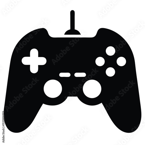 Black Video Game Controller with Joystick, Buttons, and DPad on a White Background