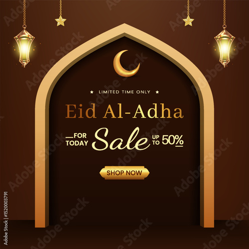 Elegant Eid Al Adha Sale Announcement with Decorations and Lanterns