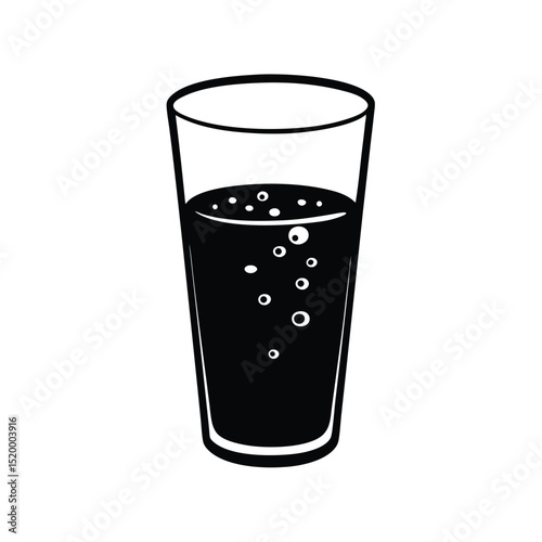 Dark Bubbly Drink Illustration Black and White Soda in a Glass
