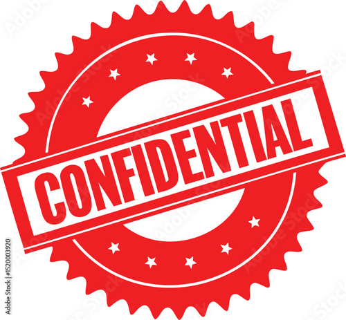 Red circular confidential stamp with bold text and stars, vector illustration for privacy, top secret, sensitive content, or secure information themes in business and legal designs photo