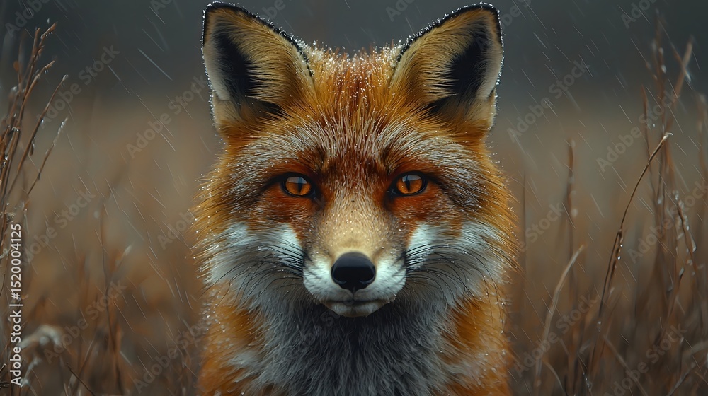Fototapeta premium A low key portrait of a red fox with captivating amber eyes