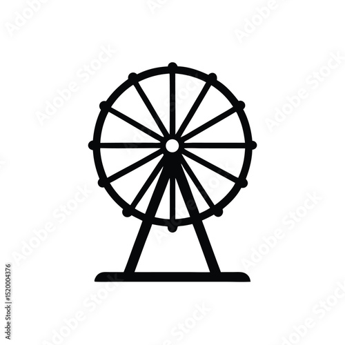 Minimalist Black Ferris Wheel Illustration Circular Design, Amusement Ride, Isolated on White Background