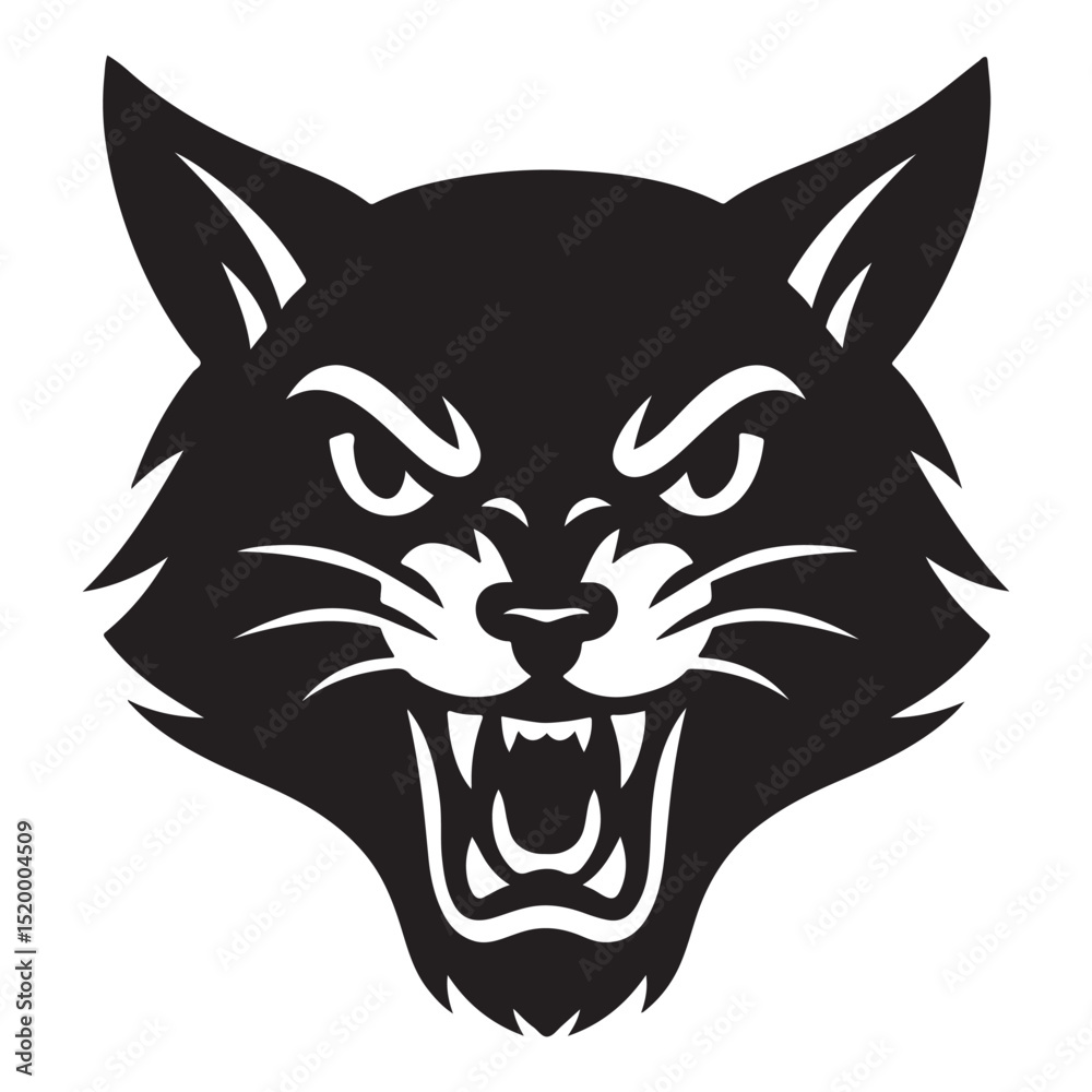 Fototapeta premium Angry Cat Head Silhouette with Piercing Eyes