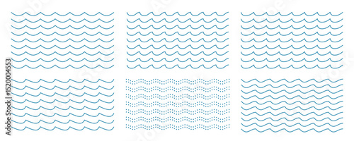 Wavy Horizontal Lines Ornament Pattern Set. Zig Zag Sea Wave Thin Lines. Vector Undulate Squiggly Sine Design Elements Collection. Curvy Wiggle Waveform Frame Corrugated Background Illustration