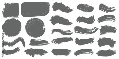 Brush strokes vector. Paint, ink brush, brush strokes, brushes, lines, frames, buttons, grungy rough grunge thick paint line texture. Brush line set. Black watercolor splatter, texture, frame. 